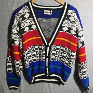 Womens Barrel Sweater Vintage Colorful Color Block Cardigan Streetwear Casual